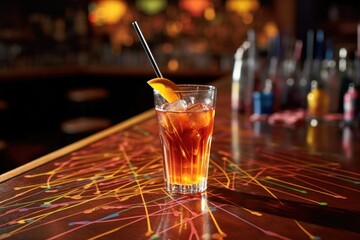 Sticker - spilled cocktail on a bar counter with straws