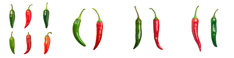 Wall Mural - Red and green hot peppers displayed against a transparent background