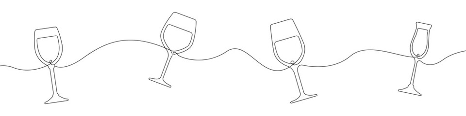 Poster - Cocktail glasses one line hand drawn vector icon. Vector continuous background cocktails set. Alcoholic drinks vector icon. Outline cocktails continuous line vector.