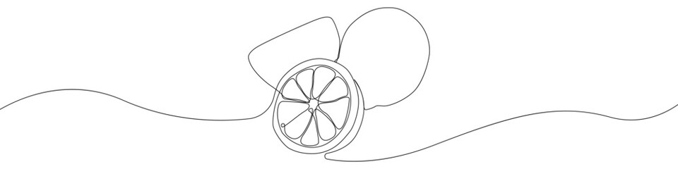 Poster - Lemon linear hand drawn vector icon. Vector continuous One line background three lemons. Lemon slice vector icon. Outline citrus lemon continuous line vector.