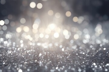 Silver bokeh light background, Christmas glowing bokeh confetti and sparkle texture overlay for your design. Sparkling Silver dust abstract luxury decoration background.
