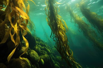 Wall Mural - close-up of kelp fronds swaying in the current