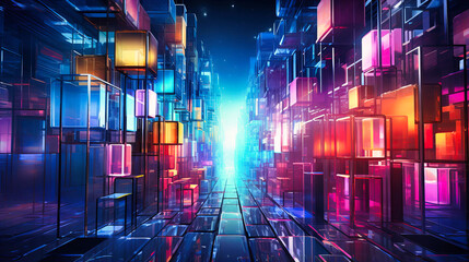 Wall Mural - Traverse the abstract patterns of neon glass pathways