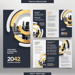 Wall Mural - Business Brochure Template in Tri Fold Layout. Corporate Design Leaflet with replaceable image.