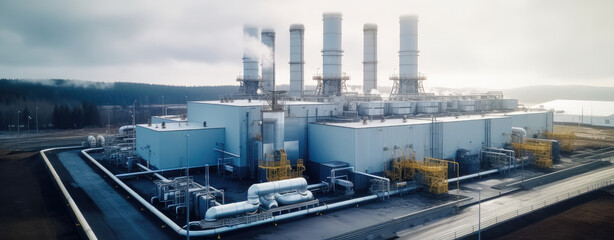 Wall Mural - Aerial view of Natural gas powered turbine power plant.