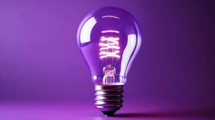 Poster - Purple Light Bulb on Purple background, Background wallpaper, Business concept.