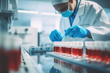 Poster - Medical worker with blood tubes.