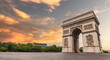 Famous Arc de Triomphe against nice blue sky Arc de Triomphe monument at at the western end of the Champs-elysees road in Paris, France