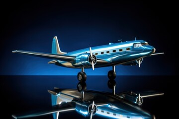 Canvas Print - Model of a passenger plane on a blue background.