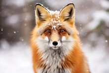 Portrait Of A Red Fox In Snowy Winter
