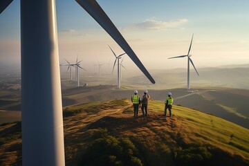 A technician or engineer maintaining a wind turbine, exemplifying the importance of renewable wind energy and sustainable power generation. 'generative AI' 