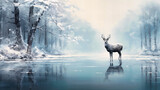 Fototapeta  - Wander in abstract realms where animals are etched in winter mists