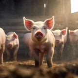 Fototapeta Zwierzęta - Farm piglets. Ecological pigs and piglets at the domestic farm background,