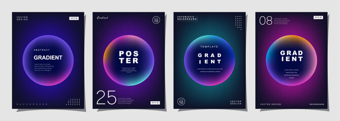 Set of creative covers or posters concept in modern minimal style for corporate identity, branding, social media advertising, promo. Circle design template with dynamic fluid gradient.