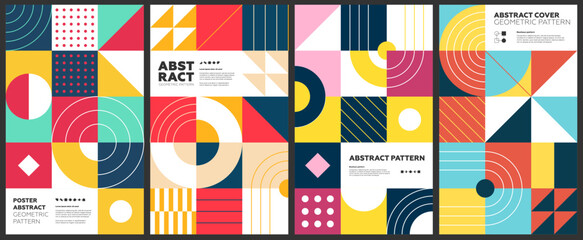 Wall Mural - abstract geometric bauhaus artwork. simple brutalist shapes collage poster. memphis colorful pattern