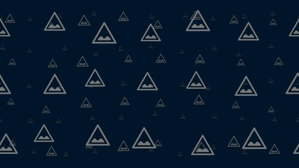 Poster - Rough road signs float horizontally from left to right. Parallax fly effect. Floating symbols are located randomly. Seamless looped 4k animation on dark blue background