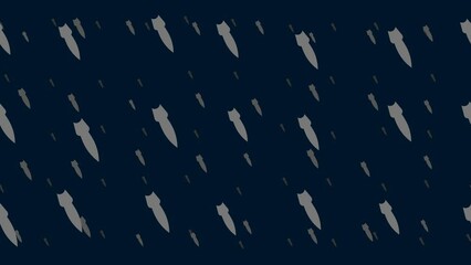 Poster - Falling rocket symbols float horizontally from left to right. Parallax fly effect. Floating symbols are located randomly. Seamless looped 4k animation on dark blue background