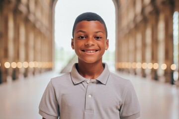 Poster - Headshot portrait photography of a happy boy in his 30s wearing a breathable golf polo at the louvre museum in paris france. With generative AI technology