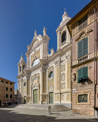 Wall Mural - Exterior of the Basilica of St. John the Baptist in Finale Ligure, built in Baroque-style architecture, Ligura, Italy