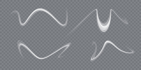 Wall Mural - White glowing shiny lines effect vector background. Luminous white lines of speed. Light glowing effect. Light trail wave, fire path trace line and incandescence curve twirl.