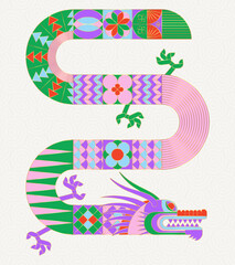 Wall Mural - Pink green geometric chinese dragon. Modern shape design. Zodiac sign.