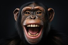 A Cute Chimpanzee With Expressive Eyes And An Open Mouth.