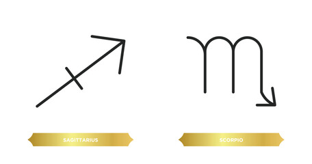 Poster - two editable outline icons from zodiac concept. thin line icons such as sagittarius, scorpio vector.