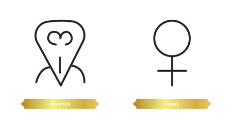 Poster - two editable outline icons from zodiac concept. thin line icons such as devotion, venus vector.