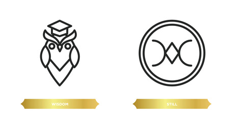 Poster - two editable outline icons from zodiac collection. thin concept. thin line icons such as wisdom, sti