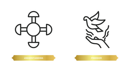 Poster - two editable outline icons from zodiac concept. thin line icons such as understanding, freedom vector.