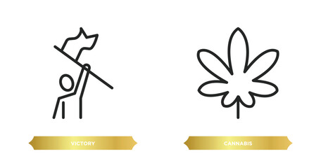 Poster - two editable outline icons from world peace concept. thin line icons such as victory, cannabis vector.