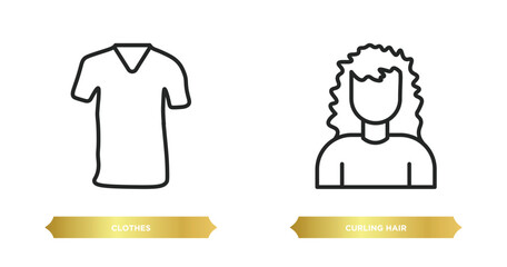 Poster - two editable outline icons from woman clothing concept. thin line icons such as clothes, curling hair vector.
