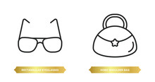 Two Editable Outline Icons From Woman Clothing Concept. Thin Line Icons Such As Rectangular Eyeglasses, Hobo Shoulder Bag Vector.