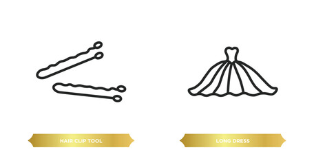 Poster - two editable outline icons from woman clothing concept. thin line icons such as hair clip tool, long dress vector.