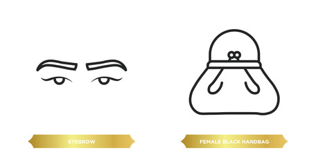 Poster - two editable outline icons from woman clothing concept. thin line icons such as eyebrow, female black handbag vector.