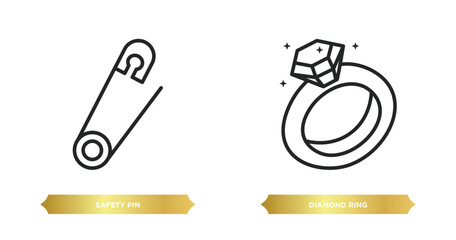 Poster - two editable outline icons from woman clothing concept. thin line icons such as safety pin, diamond 