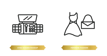 Poster - two editable outline icons from woman clothing concept. thin line icons such as eyes shades makeup, feminine fashion vector.