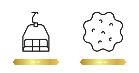 Poster - two editable outline icons from winter concept. thin line icons such as ski lift, snow ball vector.