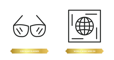 Poster - two editable outline icons from web concept. thin line icons such as circular glasses, world wide web on grid vector.