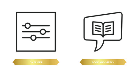 Poster - two editable outline icons from web concept. thin line icons such as on slider, book and speech bubb