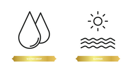 Poster - two editable outline icons from weather concept. thin line icons such as water drop, summer vector.