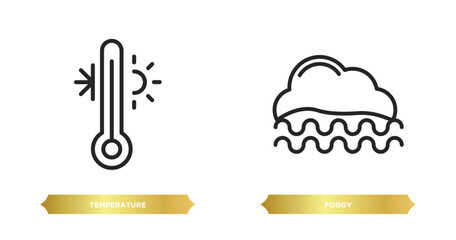 Wall Mural - two editable outline icons from weather concept. thin line icons such as temperature, foggy vector.