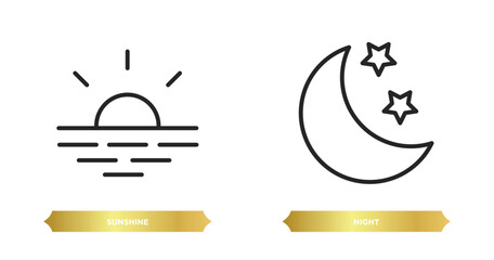 Poster - two editable outline icons from weather concept. thin line icons such as sunshine, night vector.
