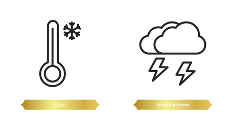 Poster - two editable outline icons from weather concept. thin line icons such as cold, thunderstorm vector.