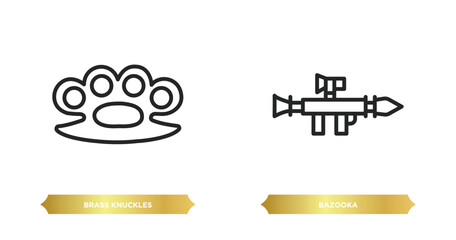 Poster - two editable outline icons from weapons concept. thin line icons such as brass knuckles, bazooka vector.