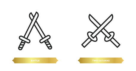 Poster - two editable outline icons from weapons concept. thin line icons such as battle, two katanas vector.