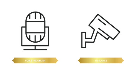 Poster - two editable outline icons from user interface concept. thin line icons such as voice recorder, vigilance vector.