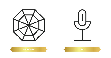 Poster - two editable outline icons from user interface concept. thin line icons such as spider web, mic vector.