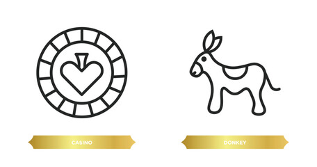 Poster - two editable outline icons from united states of america concept. thin line icons such as casino, donkey vector.