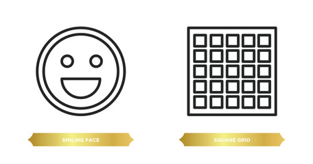 Poster - two editable outline icons from ultimate glyphicons concept. thin line icons such as smiling face, square grid vector.